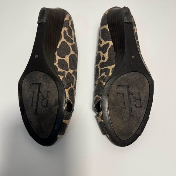 Lauren Ralph Lauren Open Toe Sandals Women 8B Animal Print Slip On Brown - Picture 6 of 7